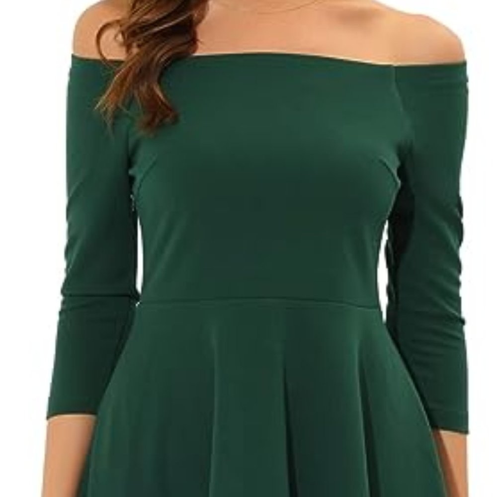 Allegra K Women's St Patrick's Day Off Shoulder Dress Elegant High Low Flared Co